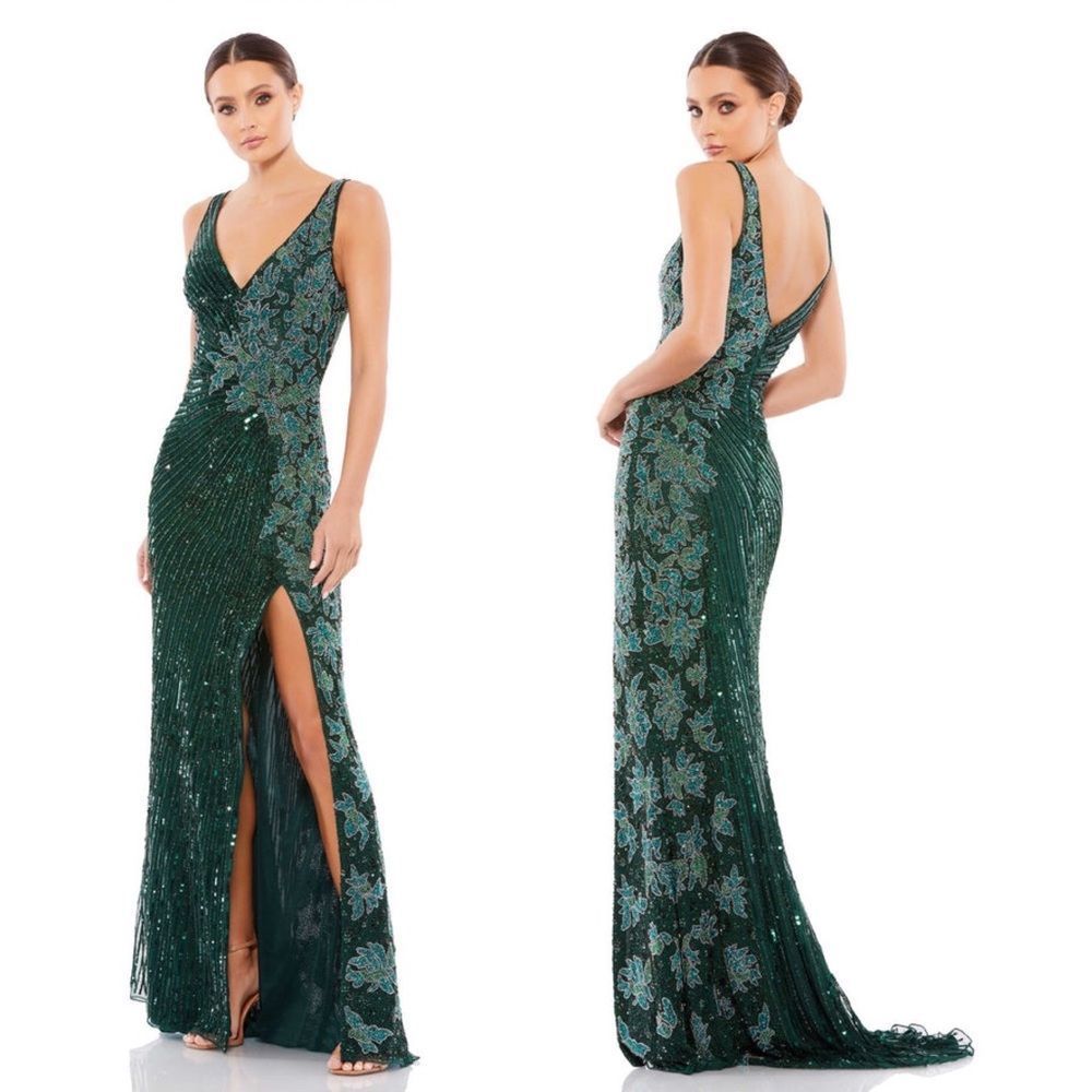 Mac Duggal BEADED FLORAL SLEEVELESS GOWN size 8 NWT